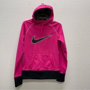 Nike Sweatshirt Womens Small Pink Therma Fit Hoodie Swoosh Logo Pocket.